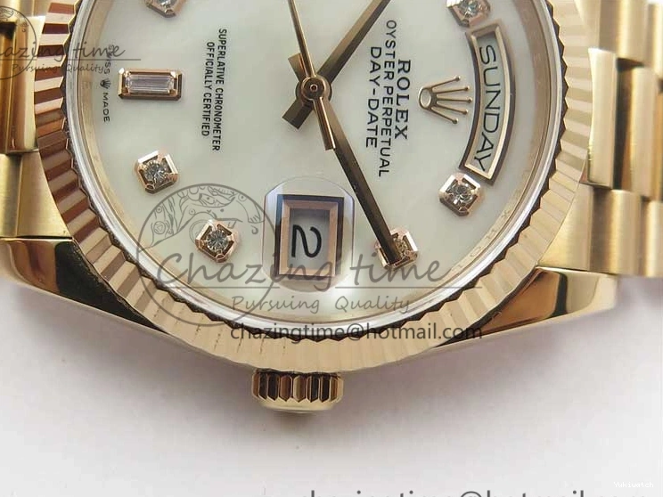 Best Bp RG Crystral 36 Edition 128239 on MOP Bracelet RG President Markers Dial Day-Date Maker White 0319